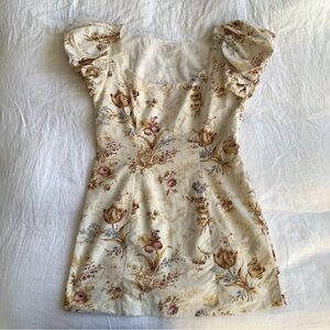 Doen Cream Floral Puff Sleeve Mini Dress